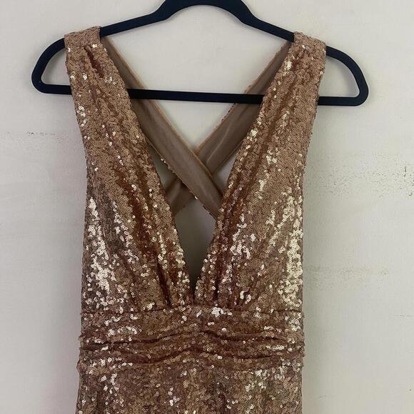 REVELRY champagne sequin plunge maxi formal dress - Picture 5 of 9